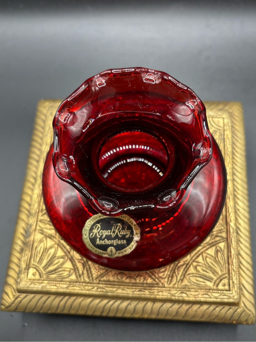 Royal Ruby Anchorglass Ruby Red Ruffled Glass Vase - Picture 4 of 9